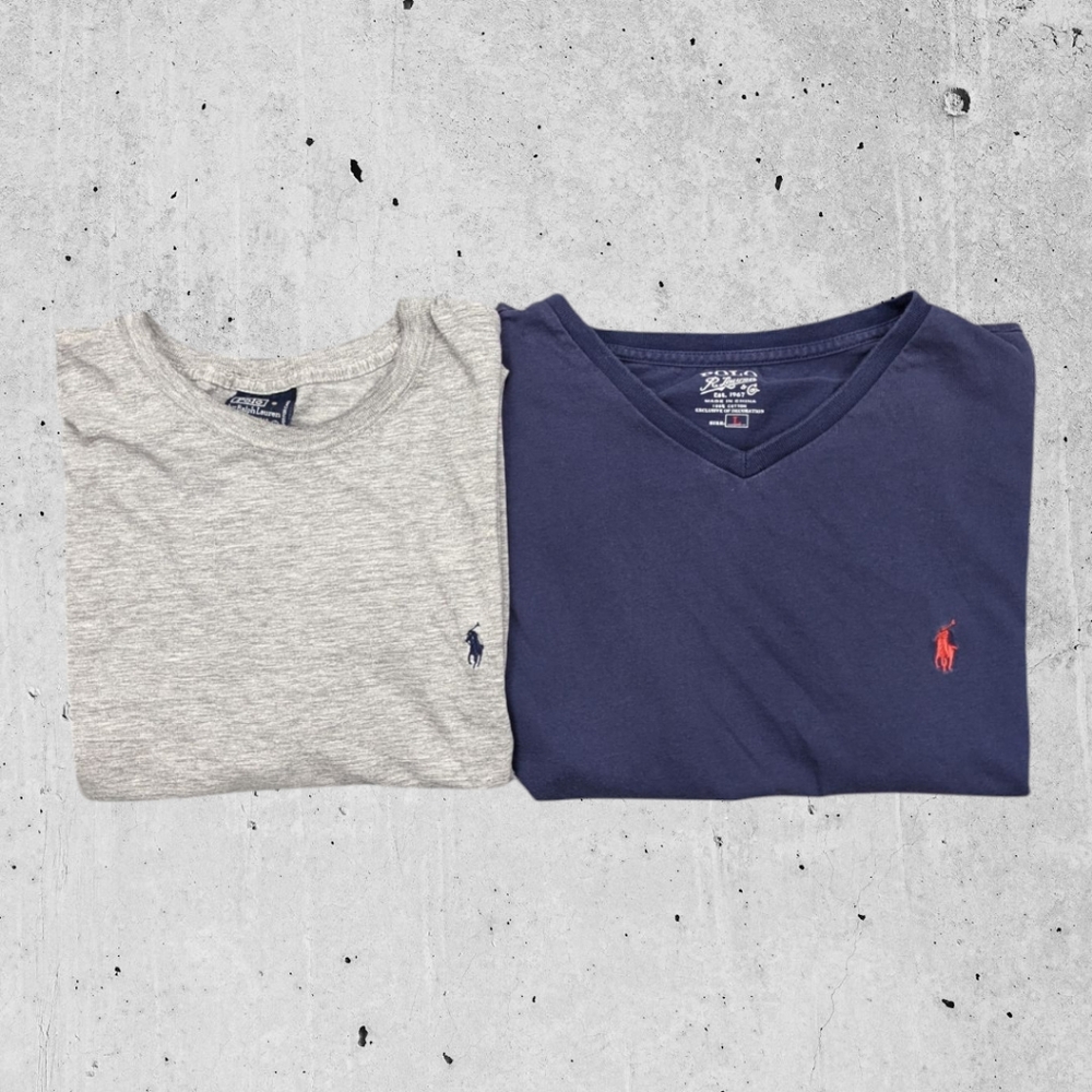 Lot of 2 Polo Ralph Lauren T Shirt Size Large Blue V Neck & Gray Tee
